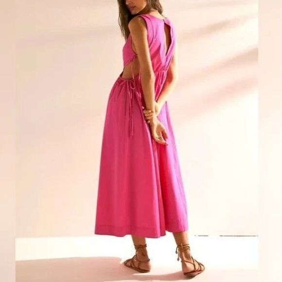 Free People OB1734765 Women's Sz S Magentiful Pink Fabiana Midi Dress - Picture 15 of 15